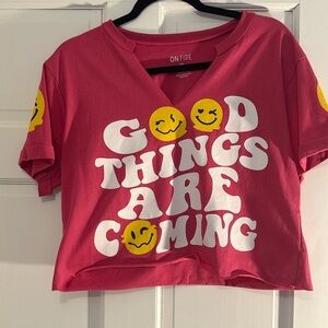 Pink Graphic Tee with Smiley Faces